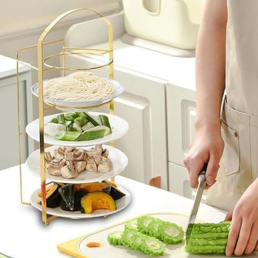 Stable Kitchen Table Top Organizer Rack for Dishes with Space Saving Foldable Design Carbon Steel Black Gold 23.5cm