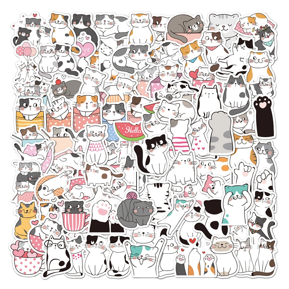 

10/30/50/100pcs Cartoon Cute Cat Stickers Funny Animal Graffiti Decals Toy DIY Skateboard Helmet Car Notebook Waterproof Sticker