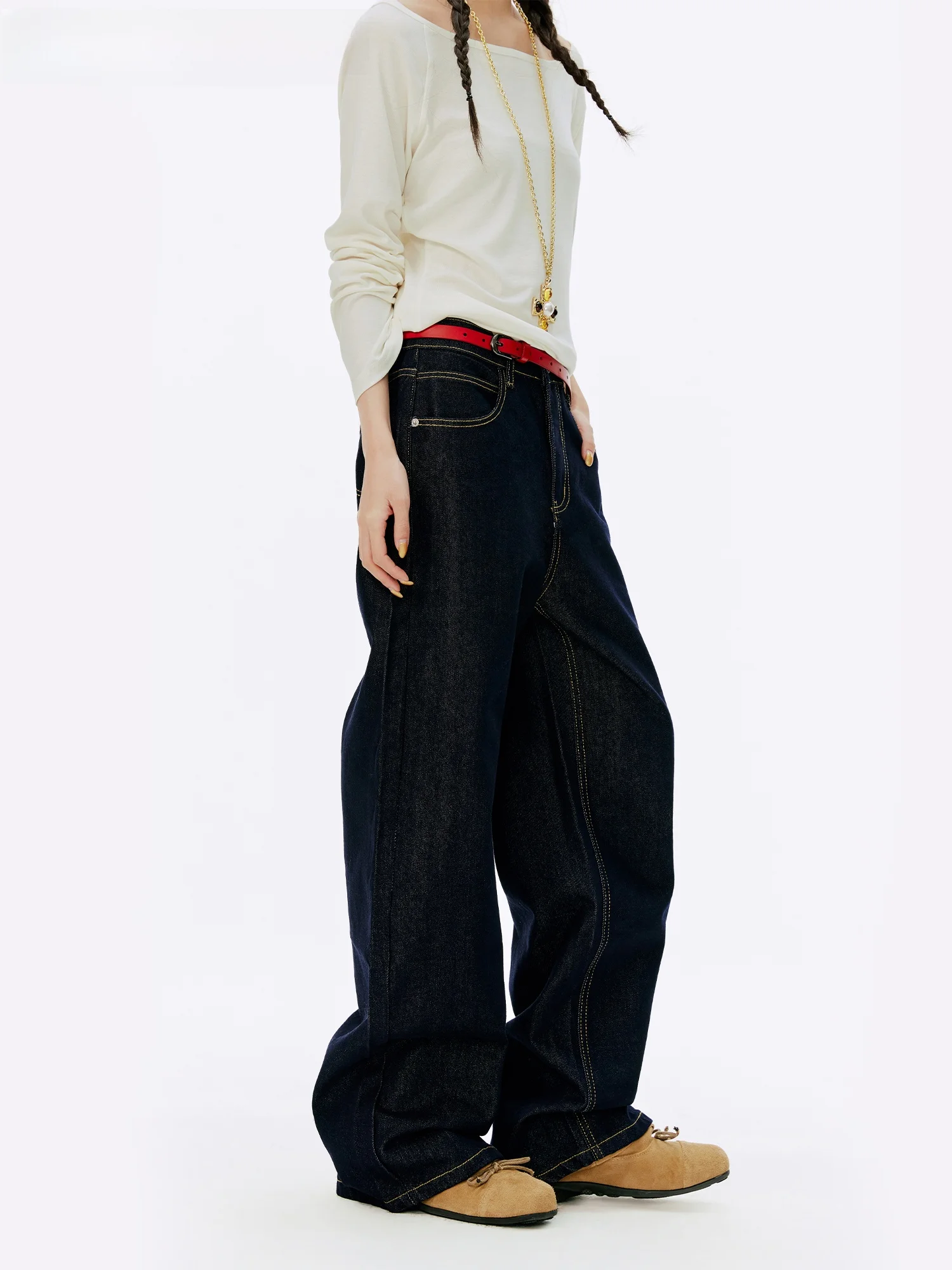 

High Waist Wide Leg Jeans Women's Straight Leg Washed Denim Casual Spring Cotton Blue Comfortable Slimming Trousers