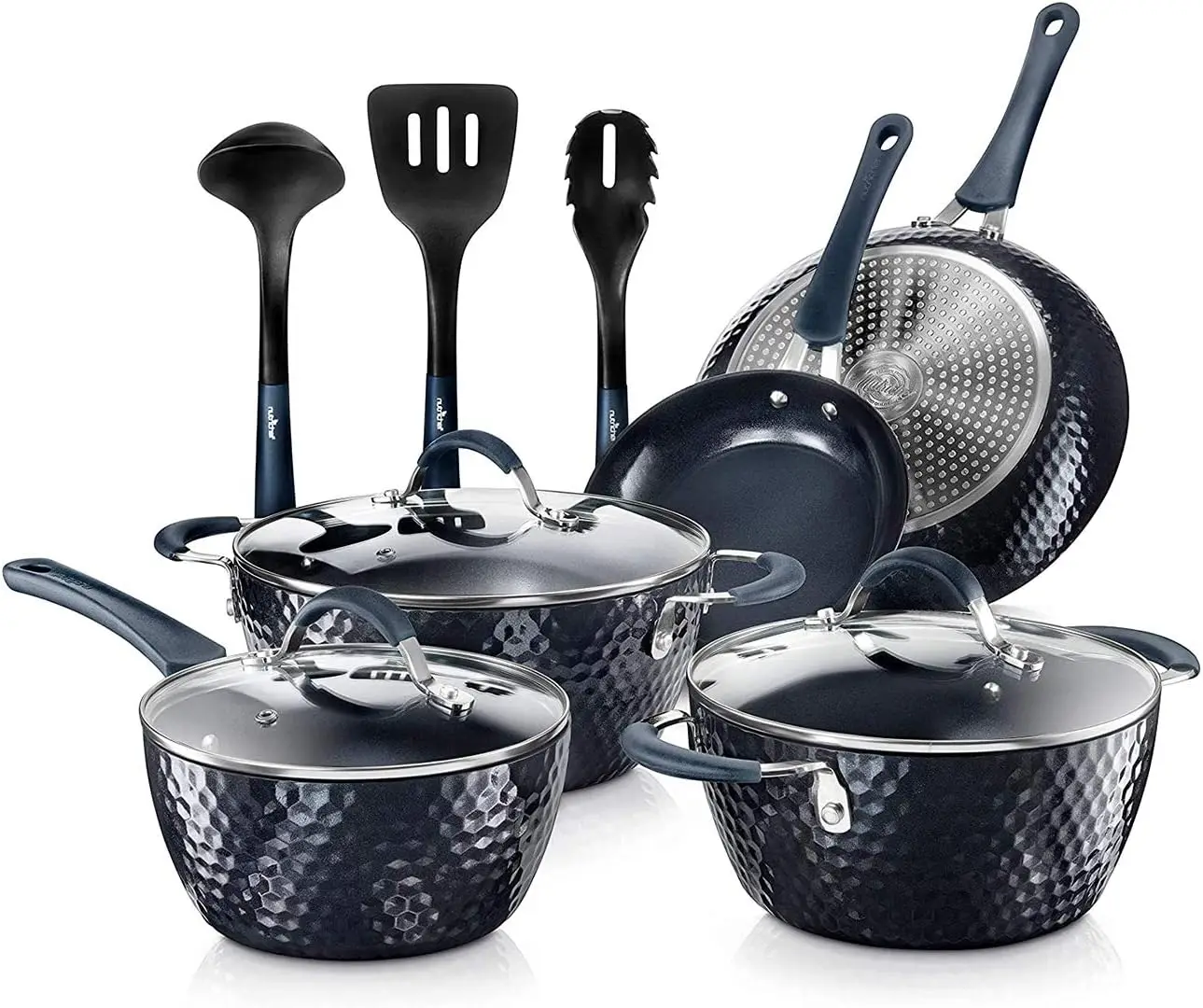 

11 Pc Pots and Pans Set Non Stick Cookware with Ceramic Coating, Ergonomic Handles, Induction Ready, Includes Saucepan, Dutch Ov