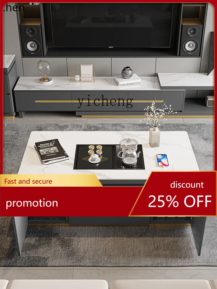 YFY  Automatic Lifting Stone Plate Kung Fu Tea Table Multi-Functional Water Feeding Integrated Tea Making Table
