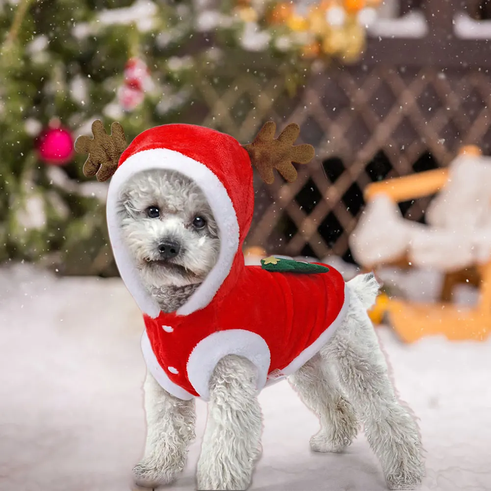 Christmas Pet Clothes Elk Pet Dog Cold Weather Coats Winter Warm Dog Christmas Clothes for Small Dogs Puppy