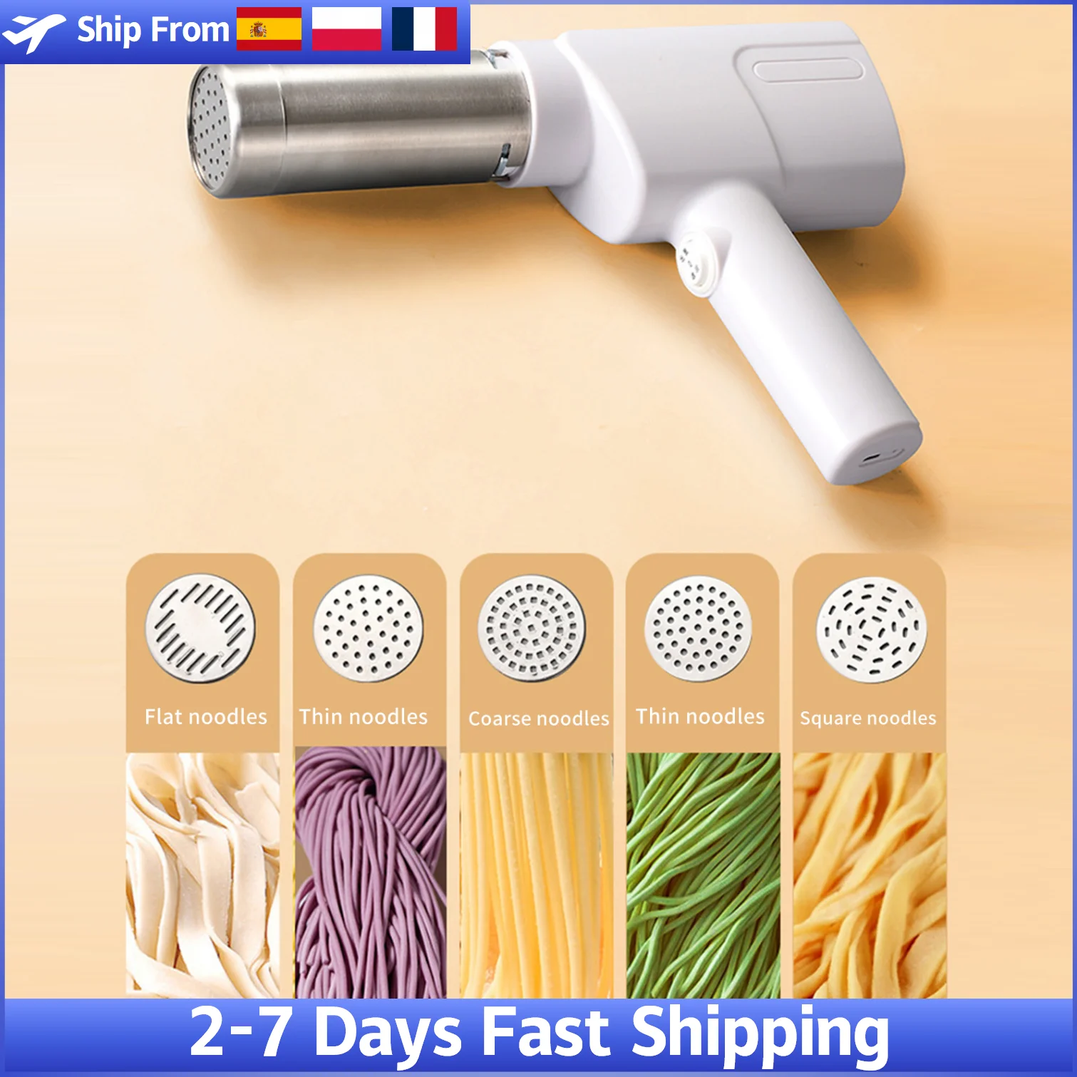 Kabelloser elektrischer Nudelbereiter, 5 Formen, 304 Edelstahl, automatische Nudelmaschine, Multifunktions-Teigmaschine, Küchengerät