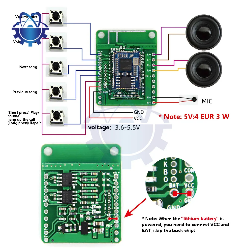 QCC3034 APP Name Change Password EQ Bluetooth 5.1Low Power  Audio Module Supports APTX APTXHD Power Amplifier Board 3.6-5.5V