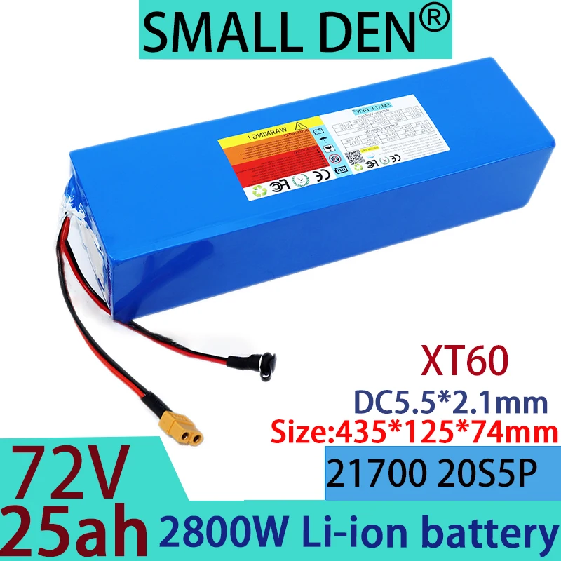 

72V 25Ah 21700 20S5P lithium-ion battery pack 2800W power tool battery outdoor backup battery, with 40A BMS+84V 2A 3A 5A charger