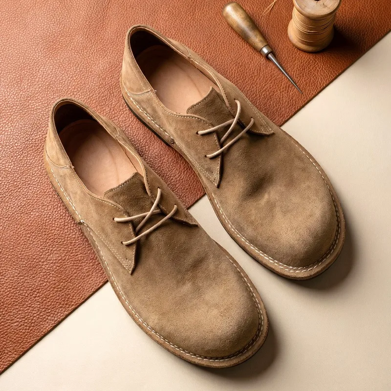 

Vintage Mens Cow Suede Dress Shoes Luxury Handmade Quality Comfortable 2026 Autumn Round Toe Outdoor Social Shoes Man Size 44