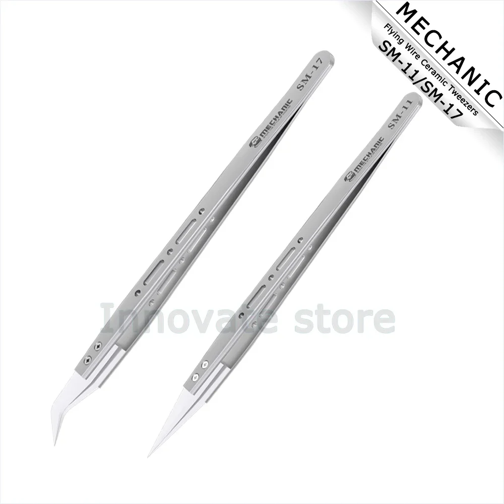 Flying Wire Ceramic Tweezers MECHANIC SM-11 Straight Tip SM-17 Curved Anti Static High Precision Interchangeable Head Tweezer