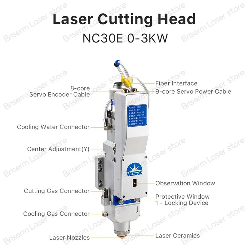 WSX NC30E Laser Cutting Head 3000W F125mm/150mm/190mm/230mm Auto-Focus Stepper Motor Original WSX Laser Head