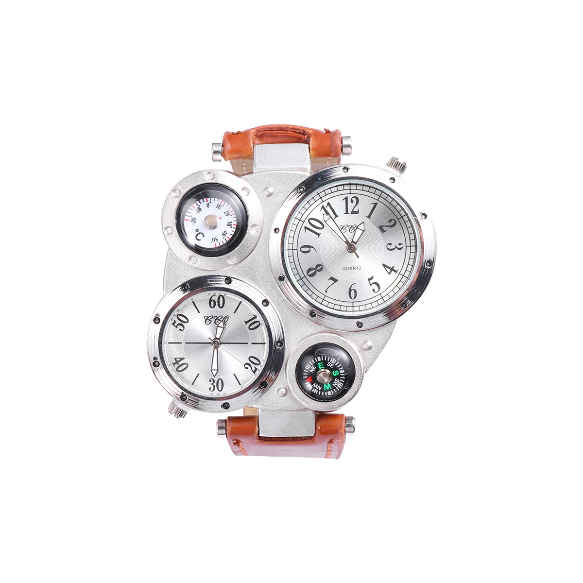 

1Pcs Double Watch Outdoor Sports Thermometer Compass Watch (Light Coffee)