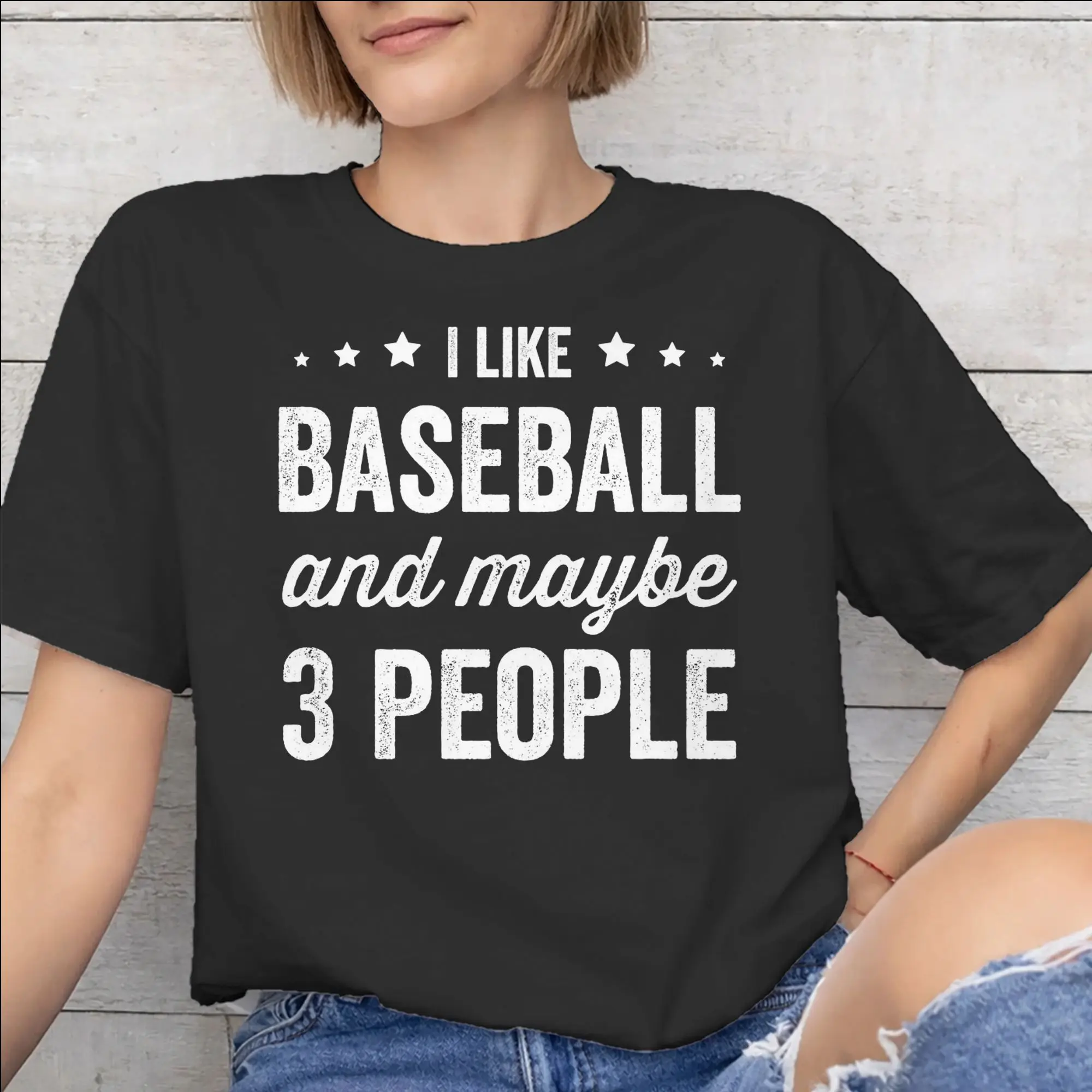 I Like Baseball And Maybe 3 People   Tee Shirt for Men Women Graphic Printing T Shirts  Cotton Clothing
