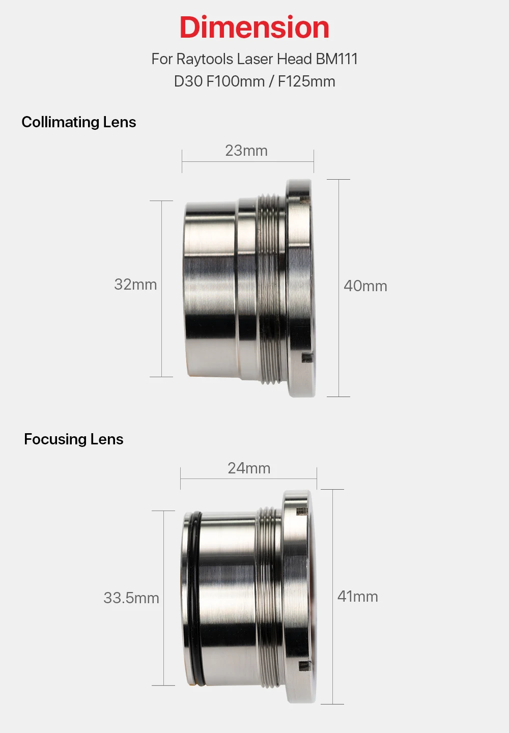 Ultrarayc BM111 BM110 0–3 kW Kollimations- und Fokussierlinse D30 F100 F125 mm mit Linsenhalter für Raytools Laserschneidkopf BM111 – Detail 2