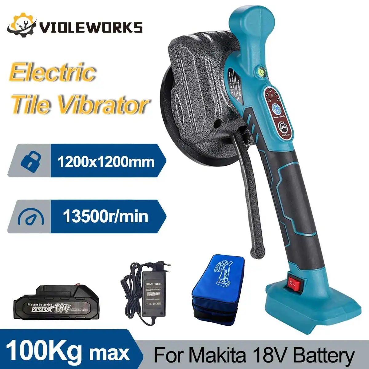 120*120cm Electric Tile Vibrator 5 Speed Levels Tile Tiling Device Automatic Floor Leveling Power Tool for Makita 18V Battery