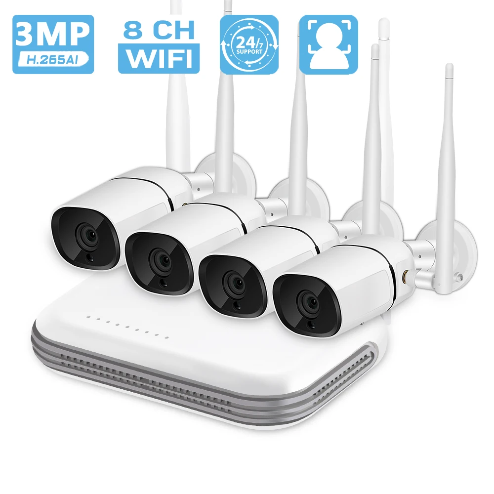 

Besder Wireless CCTV System 8CH NVR 3MP HD Audio WiFi Outdoor IP Camera Face Detection IR Night Vision Surveillance Camera Kit