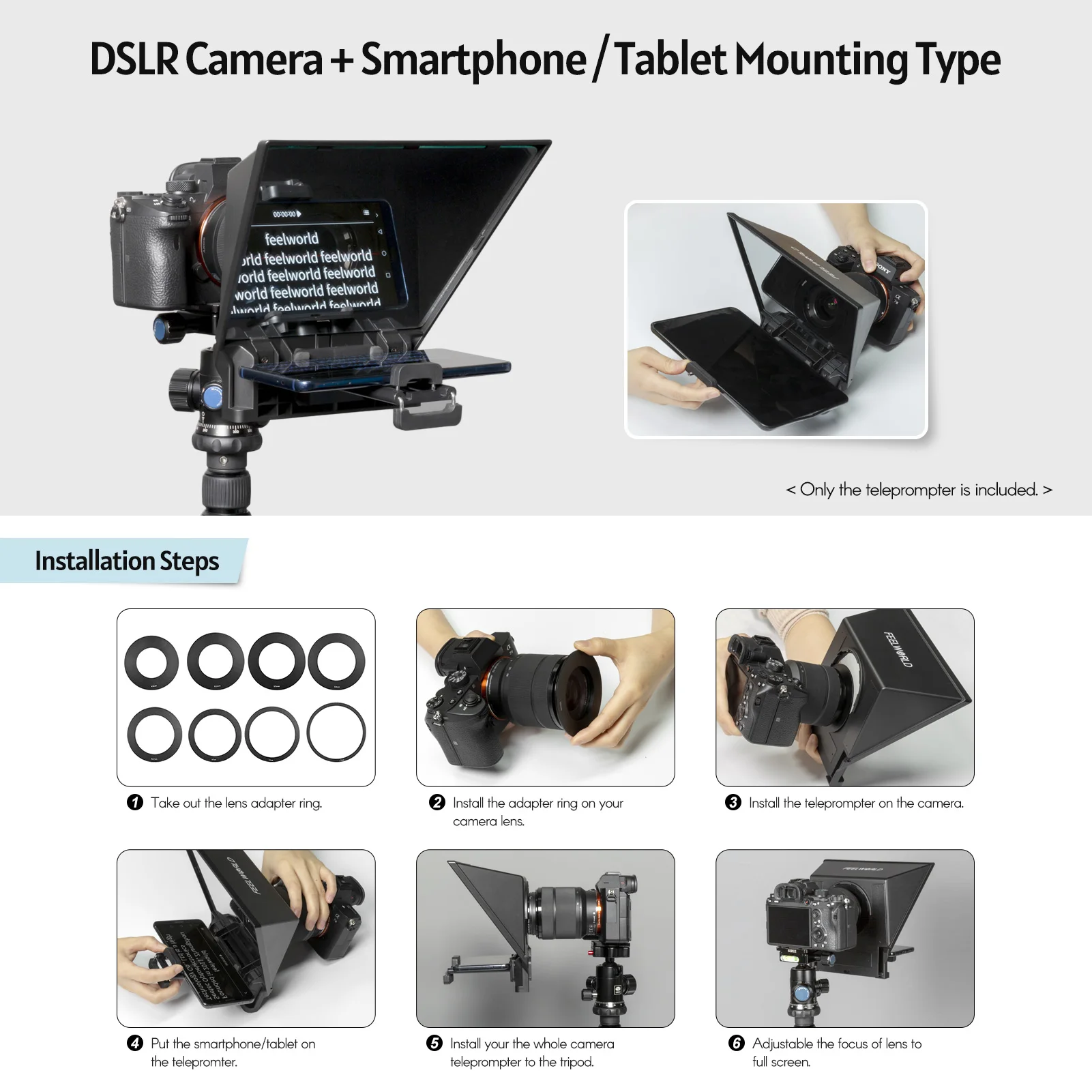 FEELWORLD TP2A الهاتف الذكي DSLR كاميرا الملقن الملقن مع حامل هاتف مغناطيسي للتحكم عن بعد للمقابلة البث المباشر