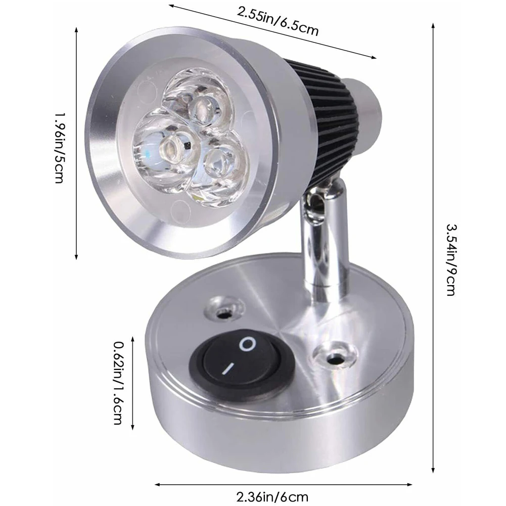 2 pz DC12V 3W 3000K luce di lettura a LED bianca calda RV lampada da comodino da parete da campeggio rimorchio casa Caravan illuminazione barca