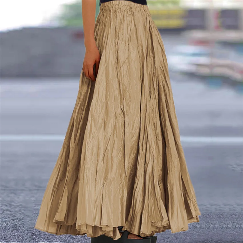 2025 Spring/summer New Women's Solid Color Pleated A-line Skirt with Wide Hem and Floor-length Design Dress Robe Vestido Women
