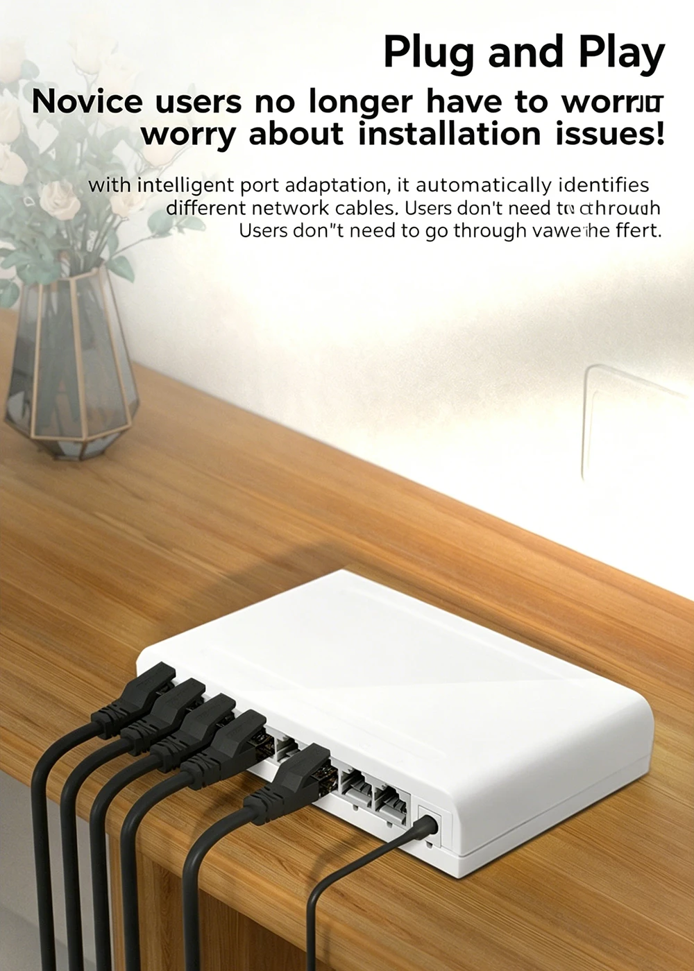 Plug And Play 5/8 Ports Mini Network Switch Network Splitter For Monitoring, Dormitory, Household