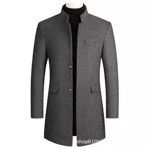

2025 Autumn Winter New Fashion Men's Casual Trendy Solid Color Elegant Stand Collar Single-breasted Wool Coats Male Clothes Tops