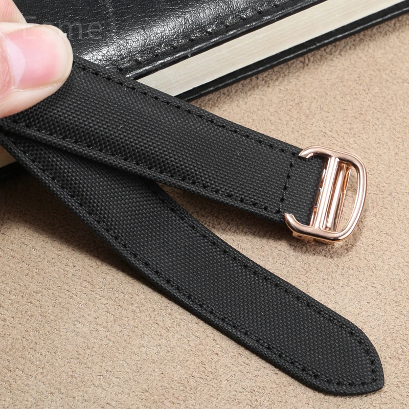 Нежный выбранный дышащий, приятный для кожи нейлоновый ремешок для часов Cartier Tank Must Black Bay London 18, черный холщовый ремешок 20 мм