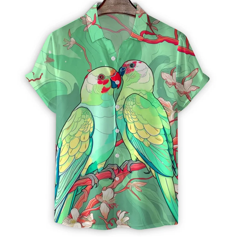 Colorful Animal Birds Parrot 3d Print Shirt For Men Summer Beach Hawaiian Shirts Cool Short Sleeves Tops Lapel Button Blouse