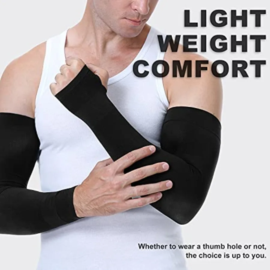 Newbyinn UV Sun Protection Arm Sleeves with Thumb Hole for Men Women Youth, Cooling Sleeve to Cover Tattoo, Mid-Compression - view 5