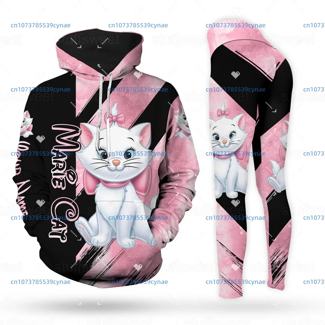 Marie Cat-Sudadera con capucha para mujer, mallas de Yoga para mujer, traje deportivo de Fitness, camiseta sin mangas de Disney, conjunto de Leggings 2024