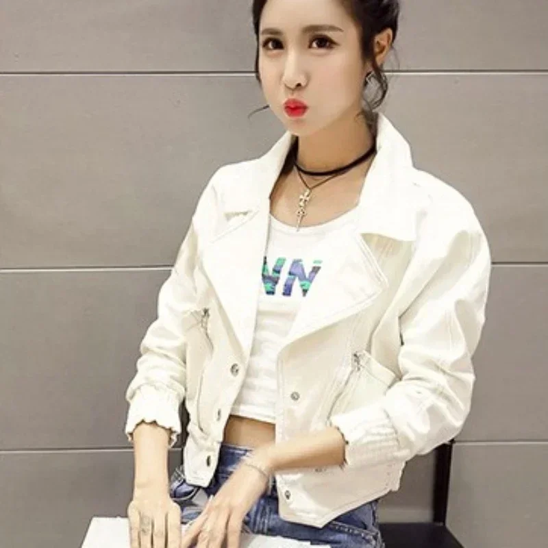 Small Outerwears Spring Autumn Short White Female Jeans Coat Plain Crop Women\'s Denim Jackets Original Designer Demi-season