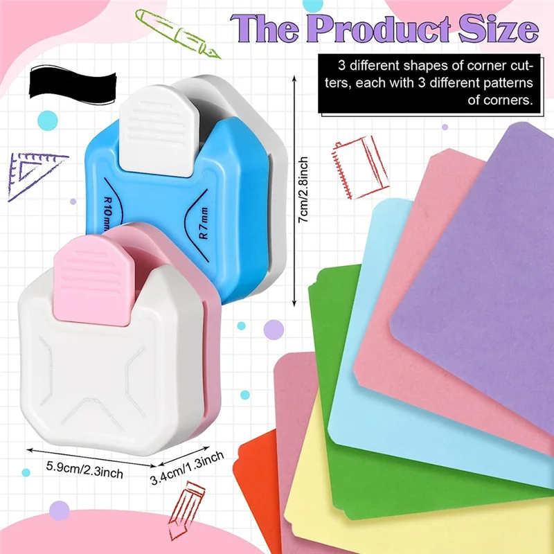 VO-3Pcs Corner Rounder Paper Punch In 3 Styles 4/7/10Mm 3 In 1 Corner Cutter For Paper Crafts, Card Making