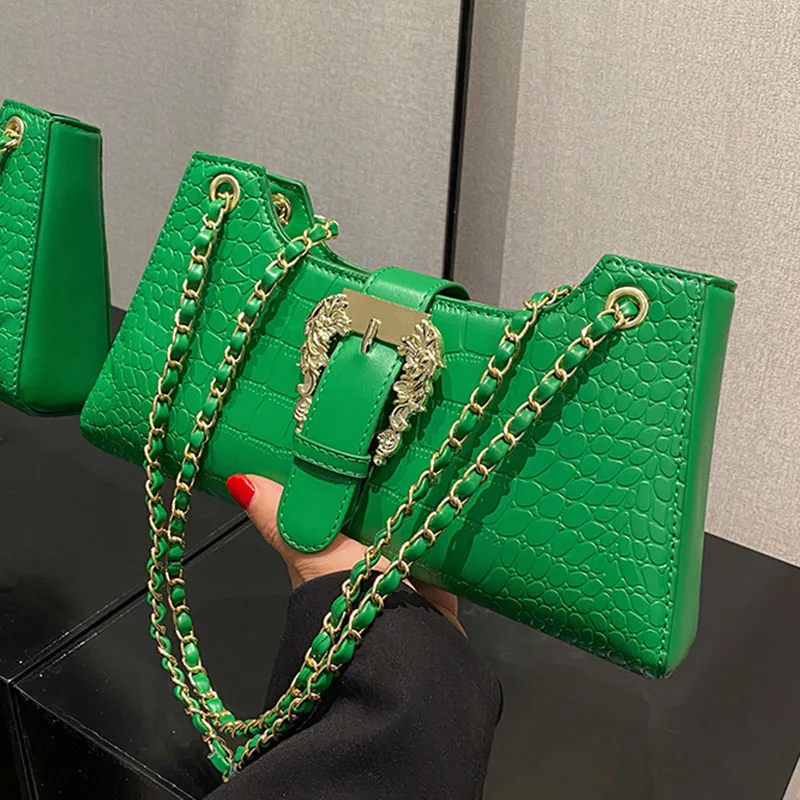 Fashion Crocodile Pattern Chain Shoulder Bags Women Handbags Luxury Chic Underarm Bags female Clutch Blue Green Armpit Bags ins