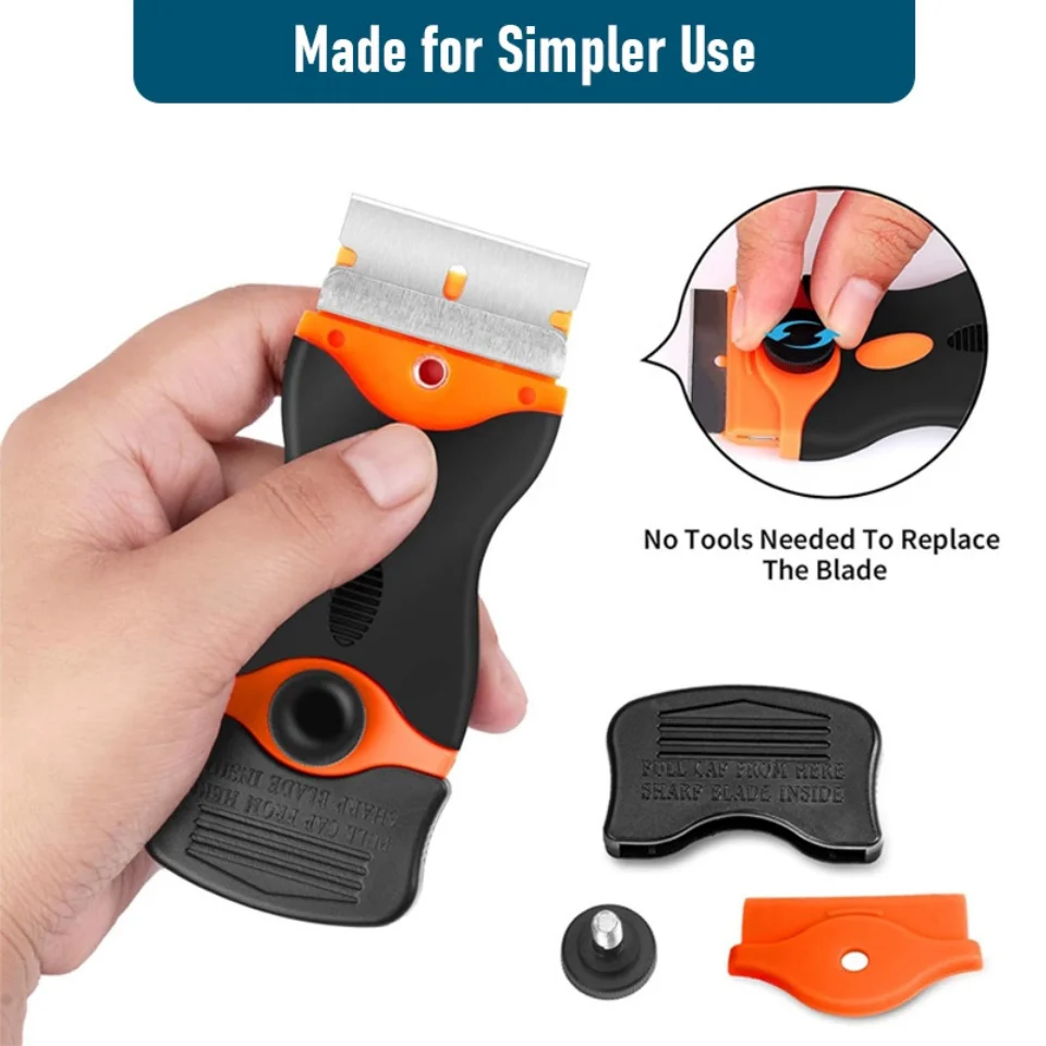 Plastic & Metal Razor Blade Scraper, Window Glass Cleaner, Vinyl Film & Adhesive Remover Tool for Car & Home