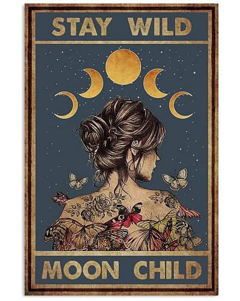 

Stay Wild Moon Child Retro Metal Tin Sign Vintage Aluminum Sign for Home Coffee Wall Decor 8x12 Inch