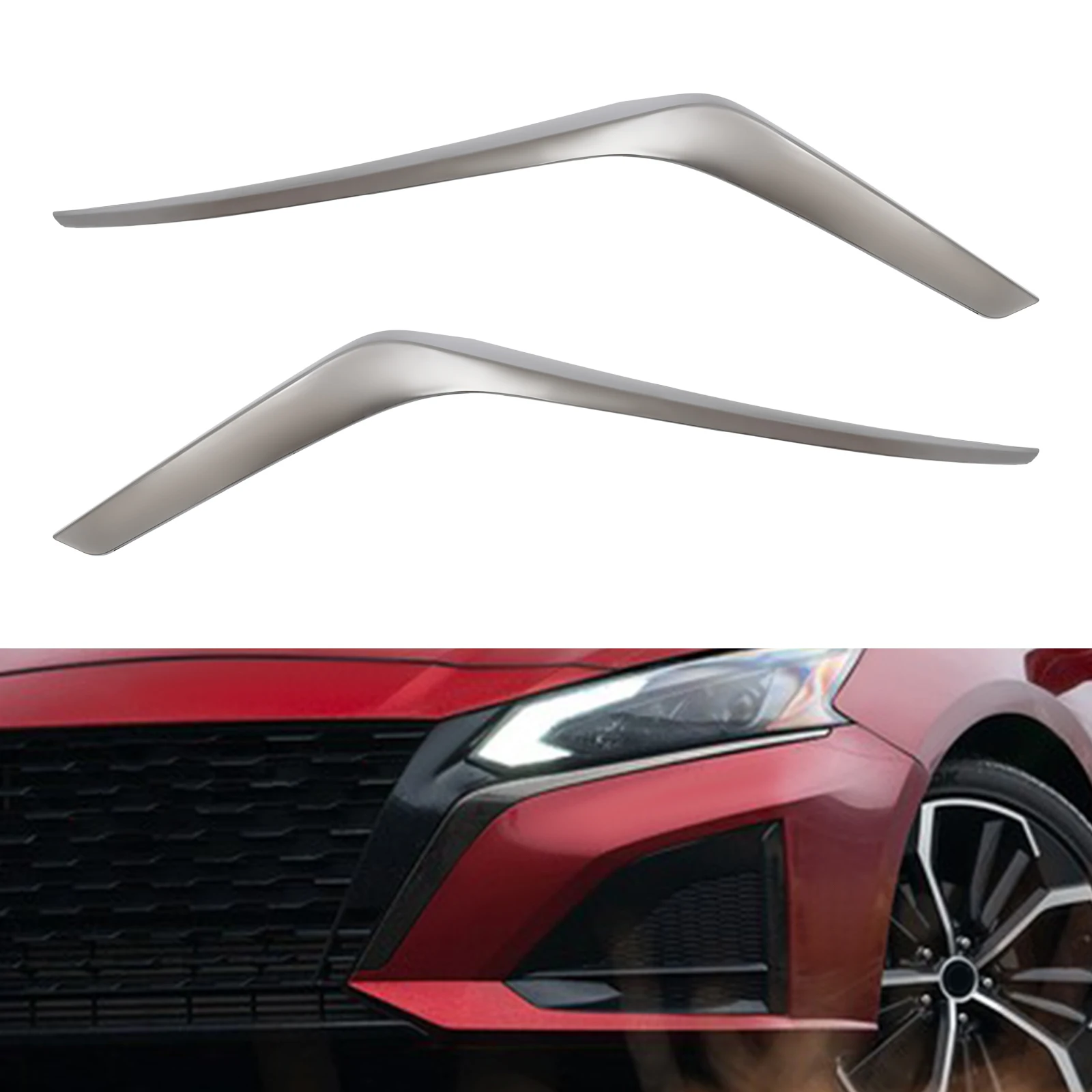 

Пара накладок на решетку для Nissan Altima 2023-2024 гг. — украшение на переднюю решетку автомобиля со стороны водителя и пассажира, темно-хромированная