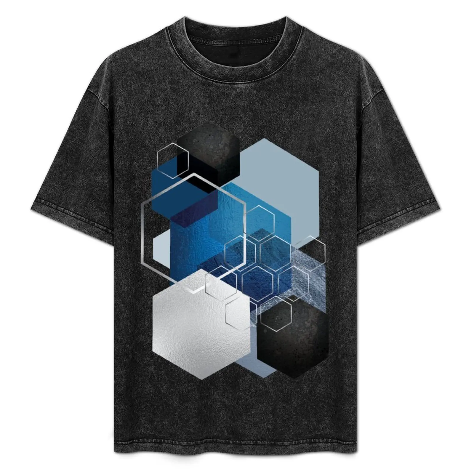 Blue Hexagonal Geometric T-Shirt kawaii clothes graphics Aesthetic clothing tops funny t shirts men