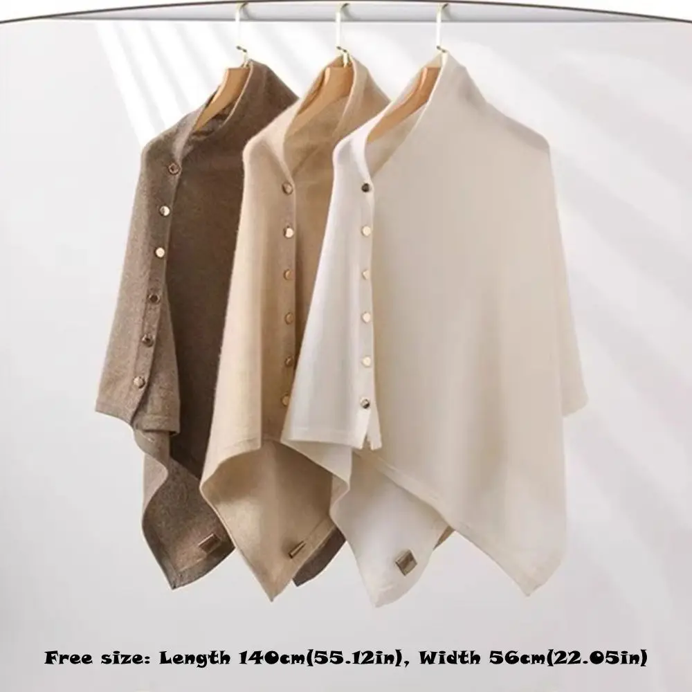 Nowa pashmina z guzikami, gruby, ciepły, dzianinowy poncho, nieregularny, swobodny top na ramię, jesień-zima