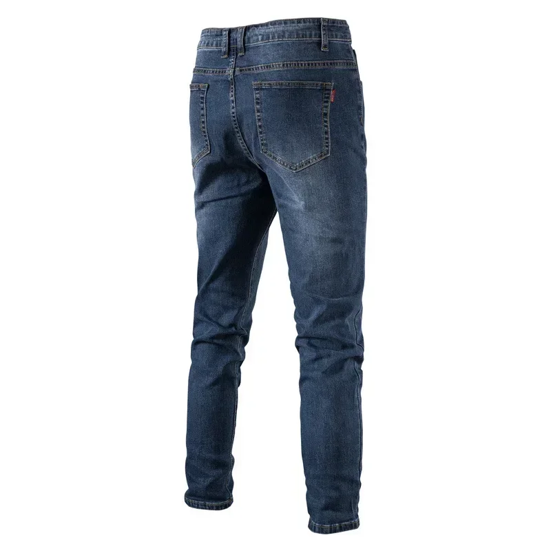 Spring Autumn Men's Jeans High-quality Solid Color Washed Cotton Stretch Straight Denim Pants Male Casual Business Trousers 38