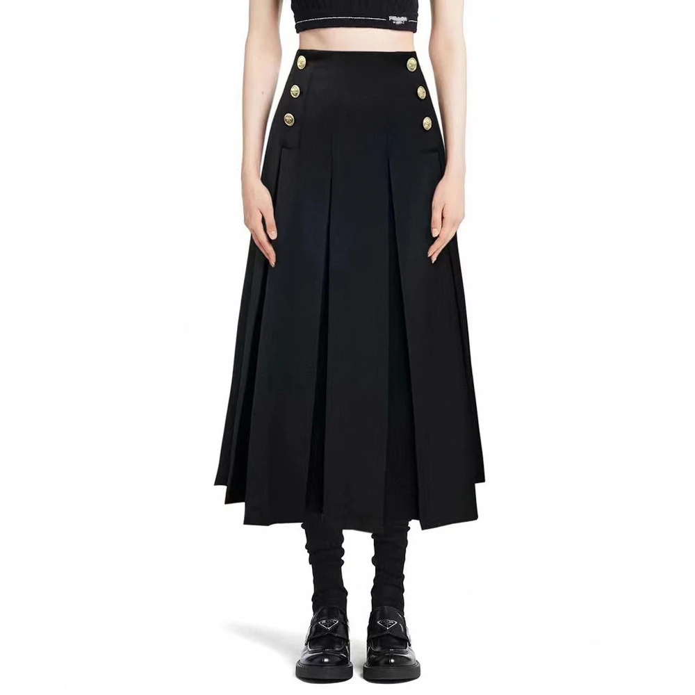 2024 spring and summer new solid color black women skirt high end fashion popular ladies casual versatile mid-length gray skirt