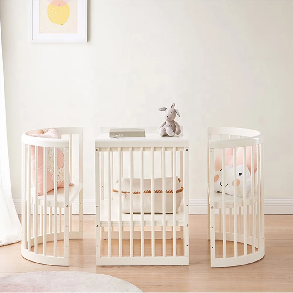 KIDS Solid Wood Twin Baby Cot Bed Crib,multifunctional Cuna Para Bebes  Beds for New Born Wooden