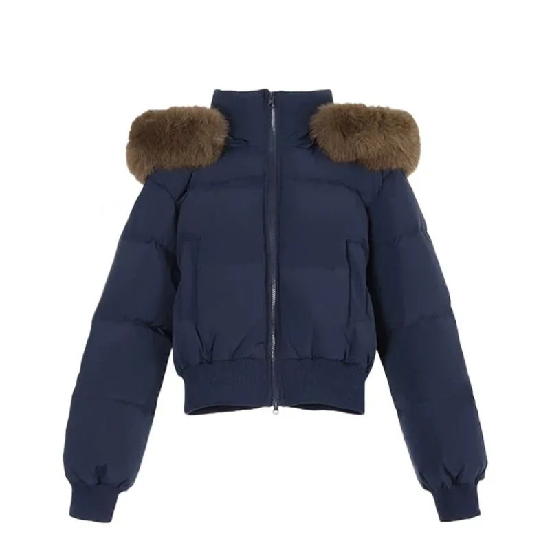 YYAHAHAS Navy Blue Design Hooded Fur Collar Cotton Jacket Women's Winter New Thick Warm Short Parkas Female Clothing