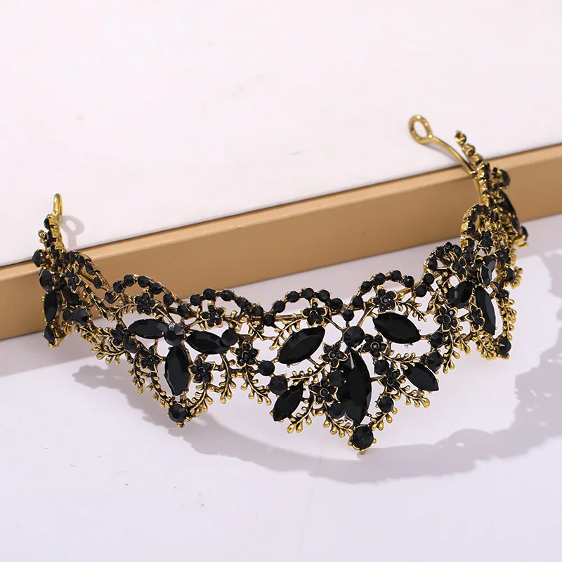 Baroque Bronze Black Crystal Bead Bridal Tiaras Rhinestone Diadem Pageant Crown for Brides Headband Wedding Hair Accessories image 4