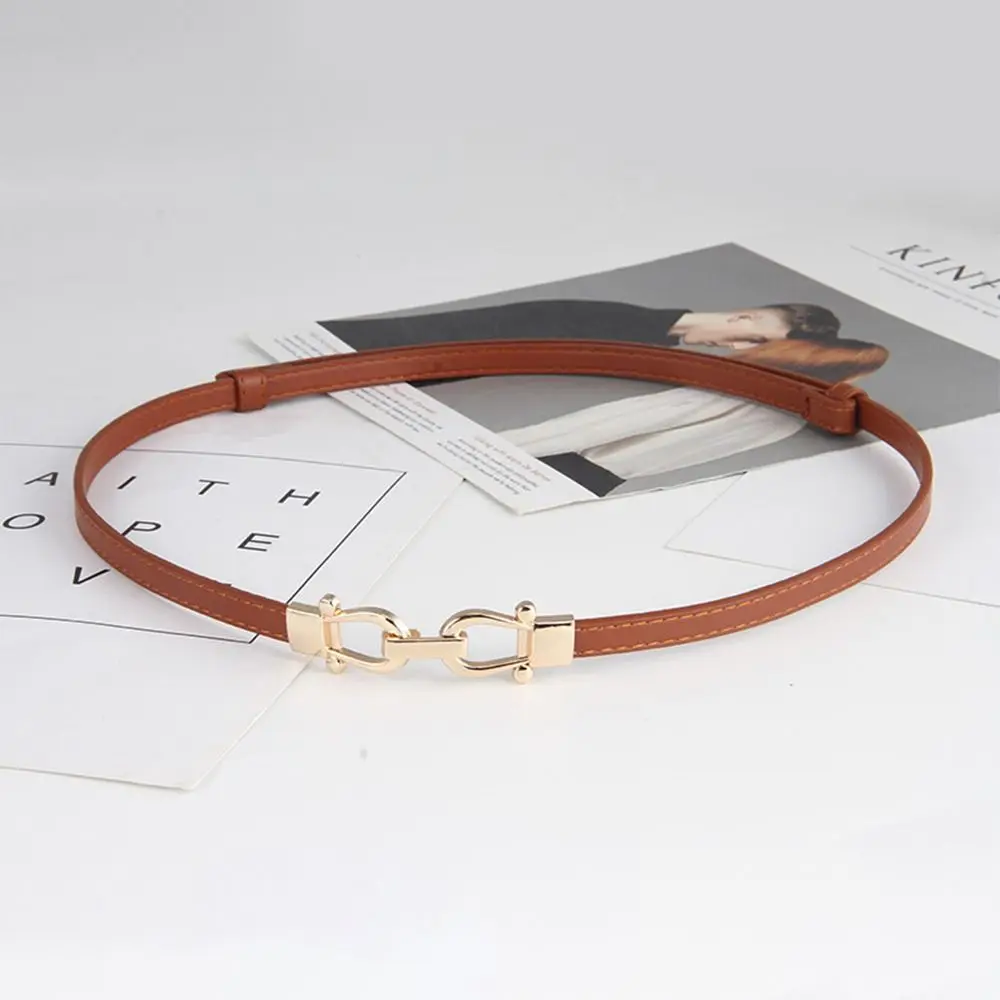 Adjustable Thin Belts Women Ladies Skinny Thin Waist Belt Fashion PU Leather Waist Cinch Belt Zinc Alloy Buckle Waistband