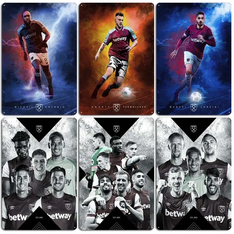 West Ham United F.C. Posters Prints on Metal House Decor Vintage Metal Plate Retro Tin Signs for Pub Club Wall Decoration Room