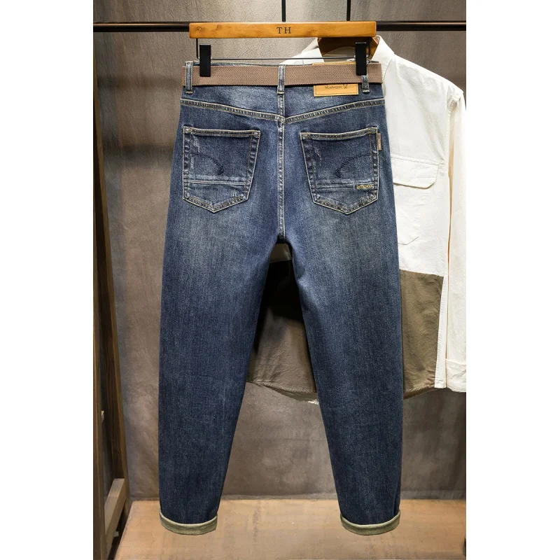 Large Size Men's New Jeans High-End Nostalgic Loose Straight Elastic Trend Fashionable All-Match Casual Oversize Trousers