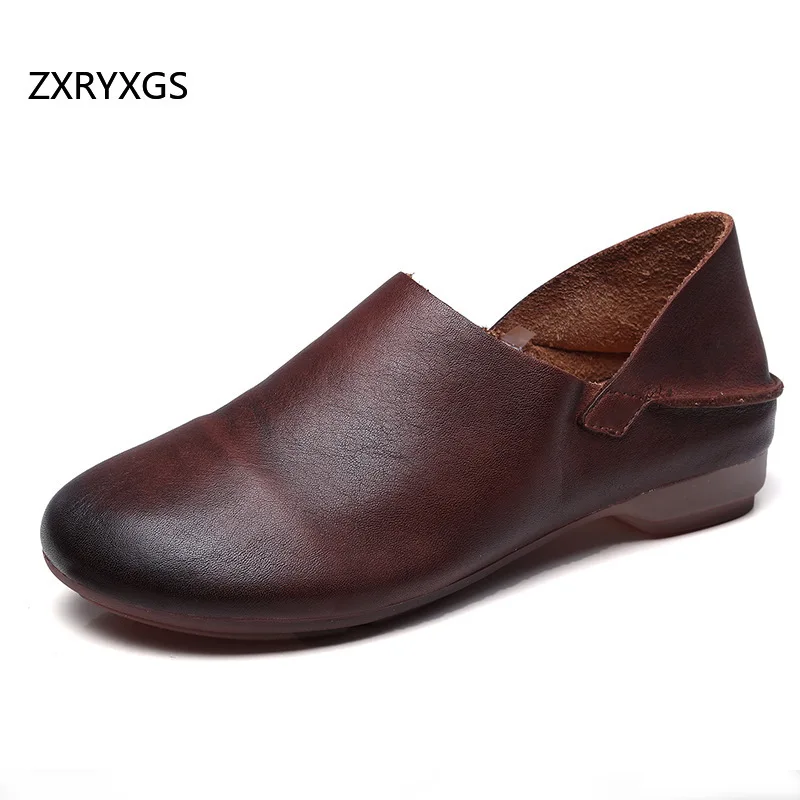 

ZXRYXGS Топ из воловьей кожи, туфли из натуральной кожи на плоской подошве, новинка 2025, модная удобная элегантная женская обувь на плоской подошве, модная повседневная обувь