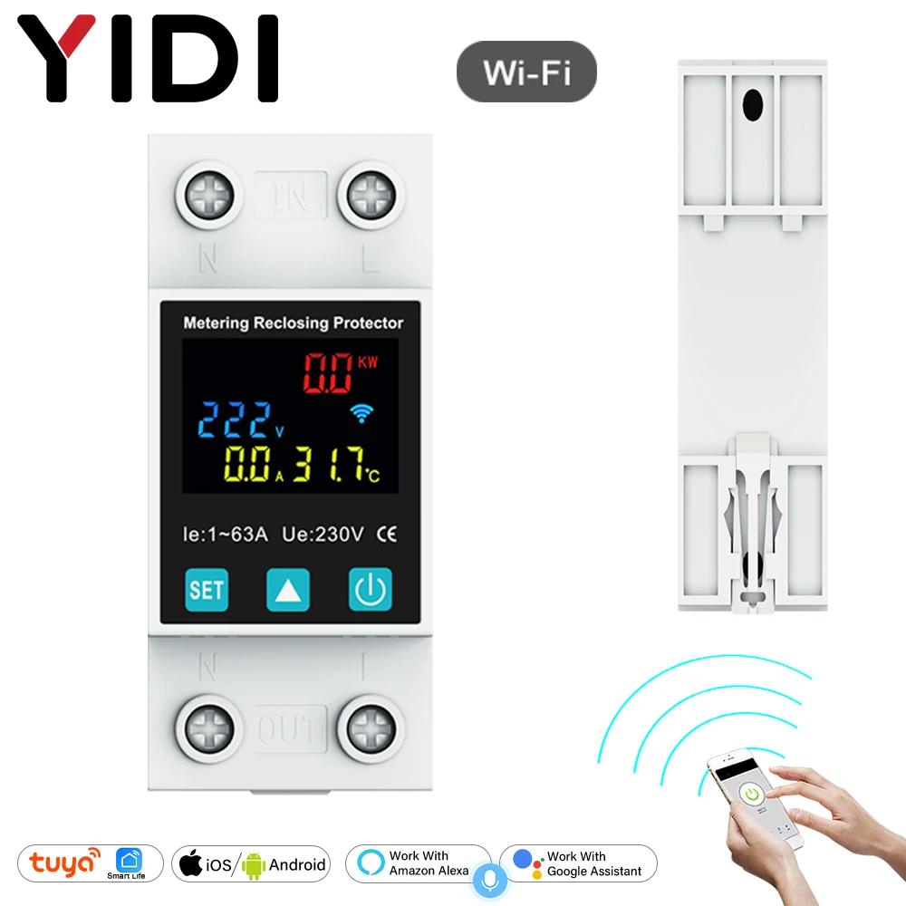 

TUYA WiFi Smart Circuit Breaker 63A Earth Leakage Protection Over/Under Voltage Relay Auto Reclosing kWh Energy Meter Smart Life