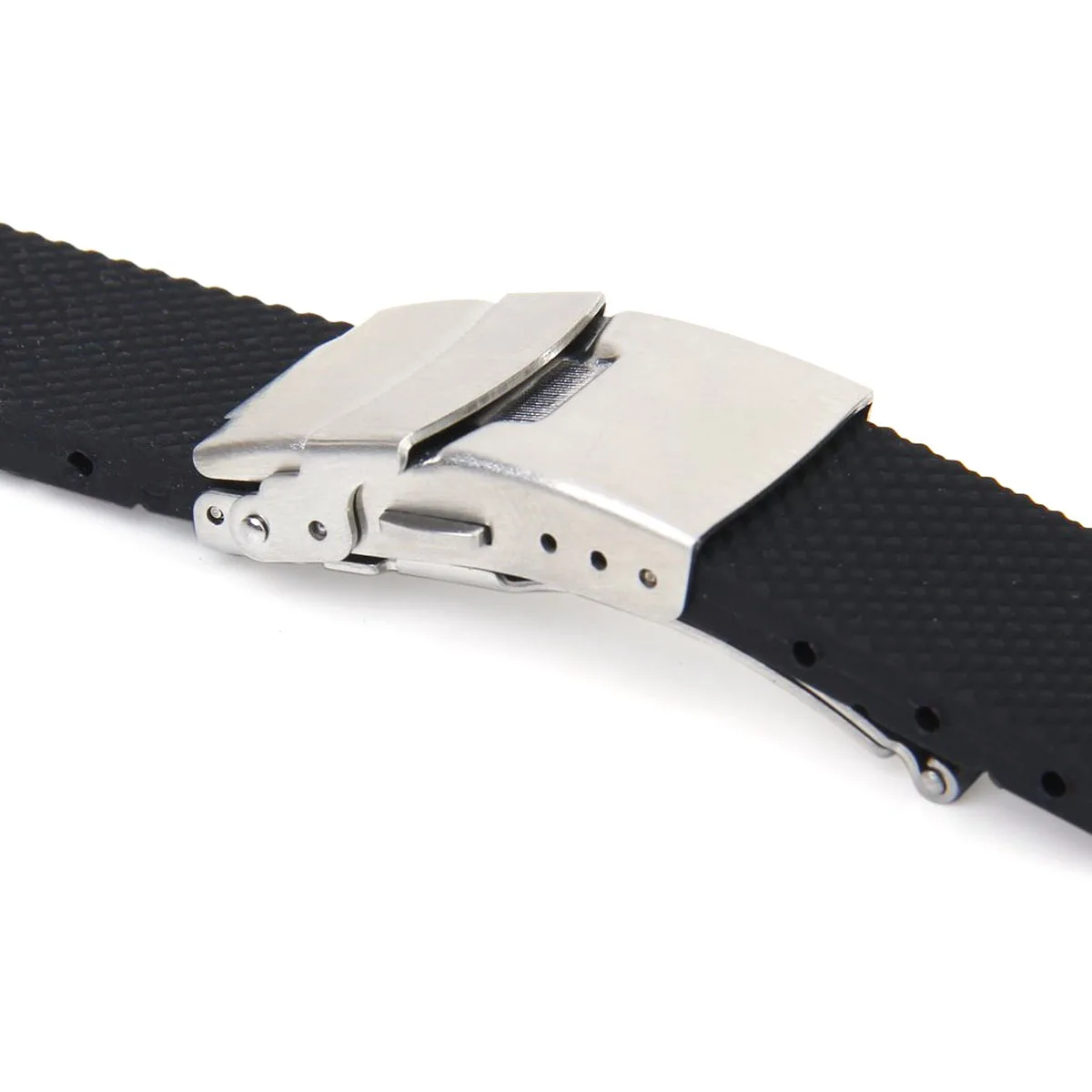 

20mm Silicone Waterproof Watch Band Black Lattice Pattern Stainless Steel Quick Release Deployment Clasp Suitable for Sports