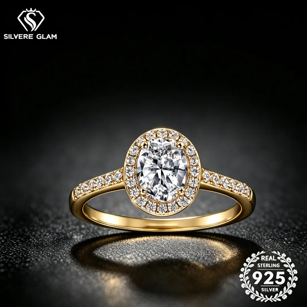 1.5CT 925 Sterling Silver Oval Halo Paved Ring D VVS1 Moissanite Multi Tone Romantic Promise Fine Jewelry For Women