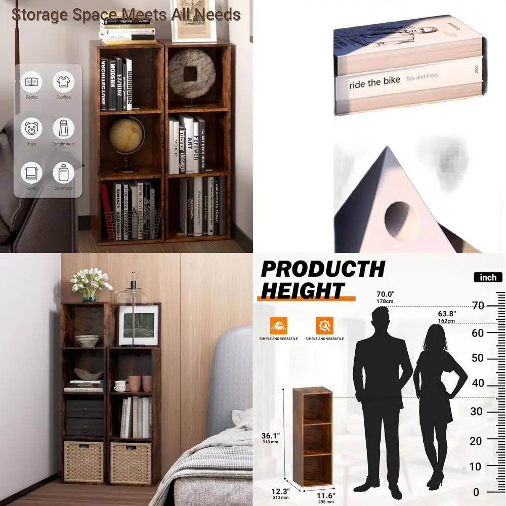 

3-уровневый органайзер для хранения кубов, книжный шкаф с открытой полкой для домашнего офиса, коричневый в стиле ретро (3 куба)