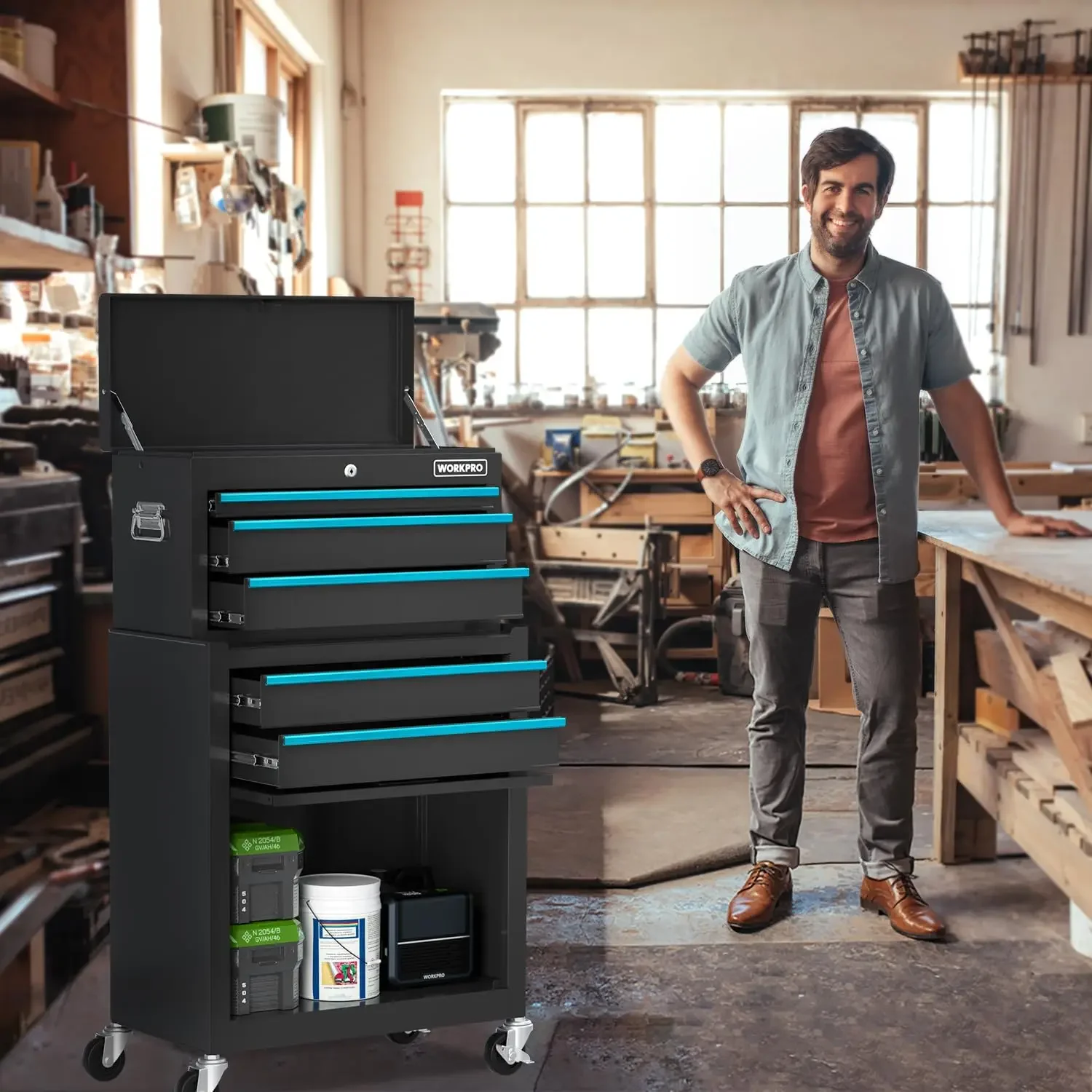 24.5 Inch 5-Drawer Rolling Tool Chest with Wheels, 2 in 1 Detachable Tool Chests & Box, Portable Steel Tool Cabinets wit