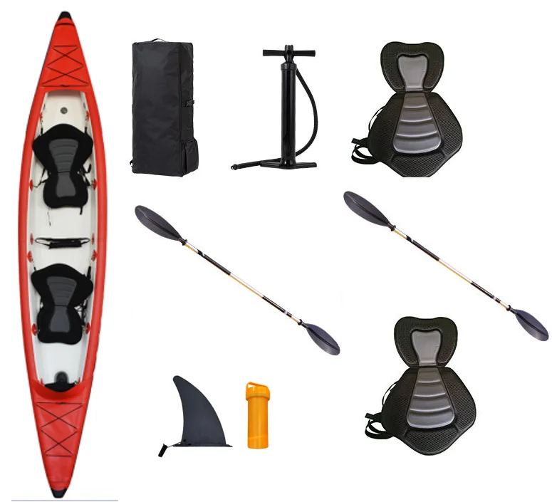 Kayak da pesca gonfiabile all'ingrosso da 4,10 m Full Drop Stitch Kayak pieghevole Kayak per 2 persone con motore elettrico Laghi e fiumi