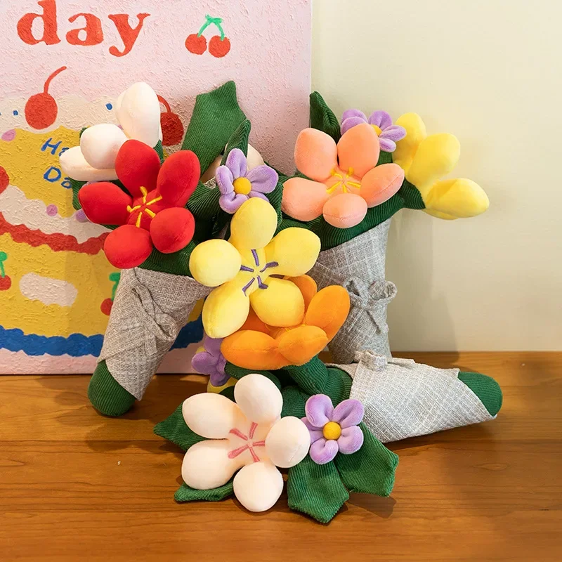 Kawaii Simulated Tulip Flower Holding Bouquet Plush Toy - Soft Doll for Girls Christmas Graduation Gift